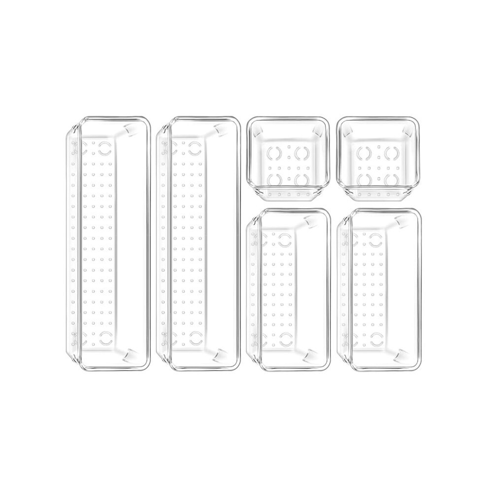 Tauoh 6Pcs Plastic Drawer Organizers, 3 Sizes Transparent Drawer Organizers For Bathroom, Dressing Table, Cosmetics, Tableware