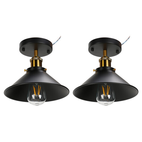 Sort loftslampe i jern med E27-fatning