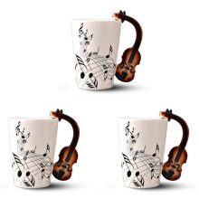 3X Novelty Violin Handle Ceramic Cup Free Spectrum Coffee Milk Tea Cup Personality Mug