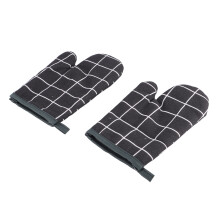 Heat Resistant Cotton Oven Mitt with Black Grids, 300g Baking Glove