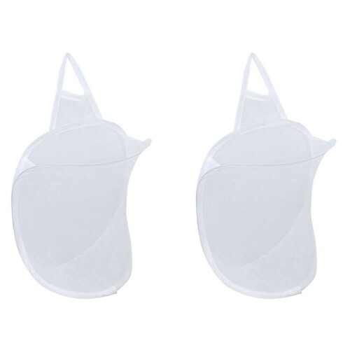2X Mesh Collapsible Small Wall Laundry Baskets, Hanging Laundry Hamper, for Hotel, University Dormitory Use White
