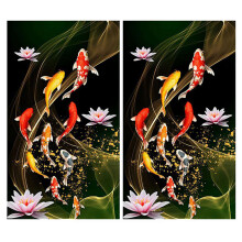 2X Pintura com Diamante Bordado Pintura Diamante Imagem Redonda Completa de Strass DecoraçãO para Casa, Peixe da Sorte