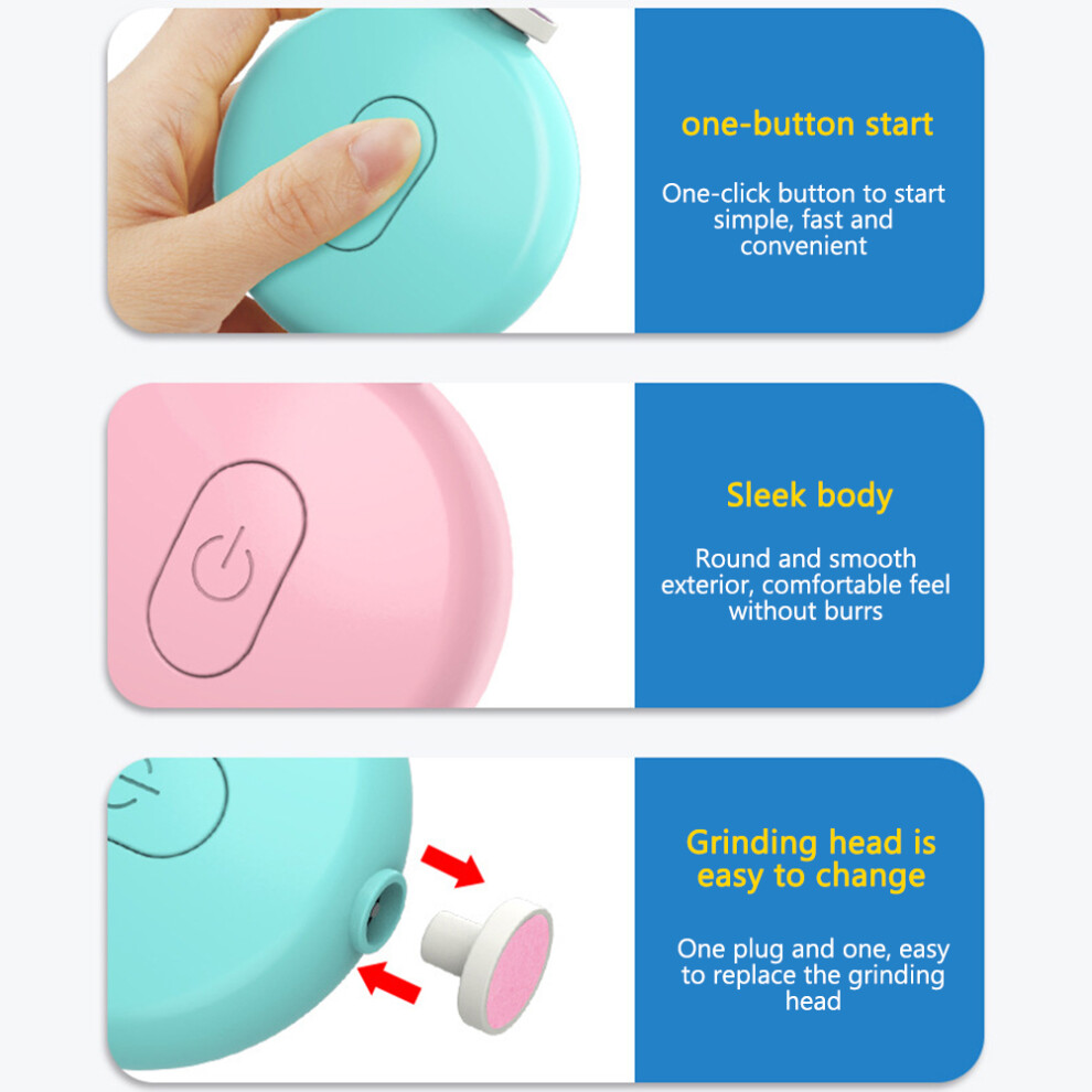 Baby Electric Nail Trimmer with 6 Grinding Heads, Compact 66g, 7*2.5*7.7cm