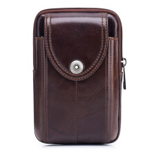 Men Leather Waist Bag Fanny Pack with Zippered Pouch, 18x12x3.5cm