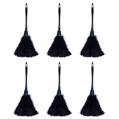6pc Fashion Turkey Feather Duster with Black Plastic Handle Cleaning Tool(Black)35cm