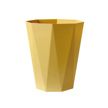 Large Mustard Yellow Polygonal Plastic Wastebasket, Extra Capacity Trash Bin for Home and Office