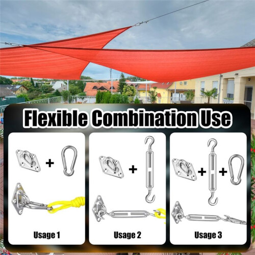 92 Pieces Shade Sail Hardware Kit Rust-Proof Shade Hardware Kit for Triangle Rectangle Shade Sail Installation Silver 2
