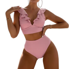 Women's High Waisted Bikini Set Tummy Trimming Swimwear-Pink S