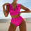 Dames bikini met hoge taille, buikversiering, badmode met-Roze M 5