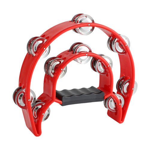 Educational Percussion Tool Steel Bell Tambourine with-Red