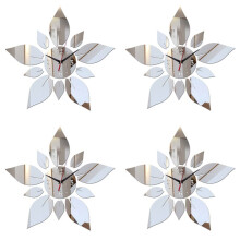 4X Miroir Acrylique MatéRiel Simple Face Stickers Muraux Moderne Style Mur Horloges un Quartz DéCoration Murale Montres Argent