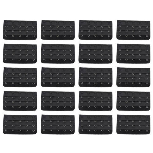Black 5 Rows Hook and Eye Tape Extension Bra Strap Extender 20 Pcs for Women