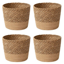 4X Straw Weaving Flower Plant Pot Wicker Basket Rattan Flowerpot Storage Basket Handmade Woven Planter Basket S