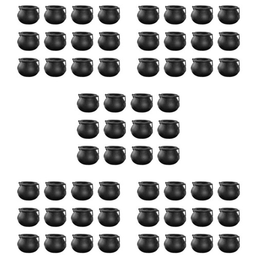 60Pcs  Black Cauldron with Handle Halloween  Witch Cauldron Halloween Pot Candy Holder for Halloween