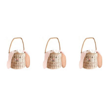 3X Rattan Bucket Bag for Children'S&Adults,Beach Straw Bag,Shoulder Messenger Basket Bag,Handbag with Bunny Ears
