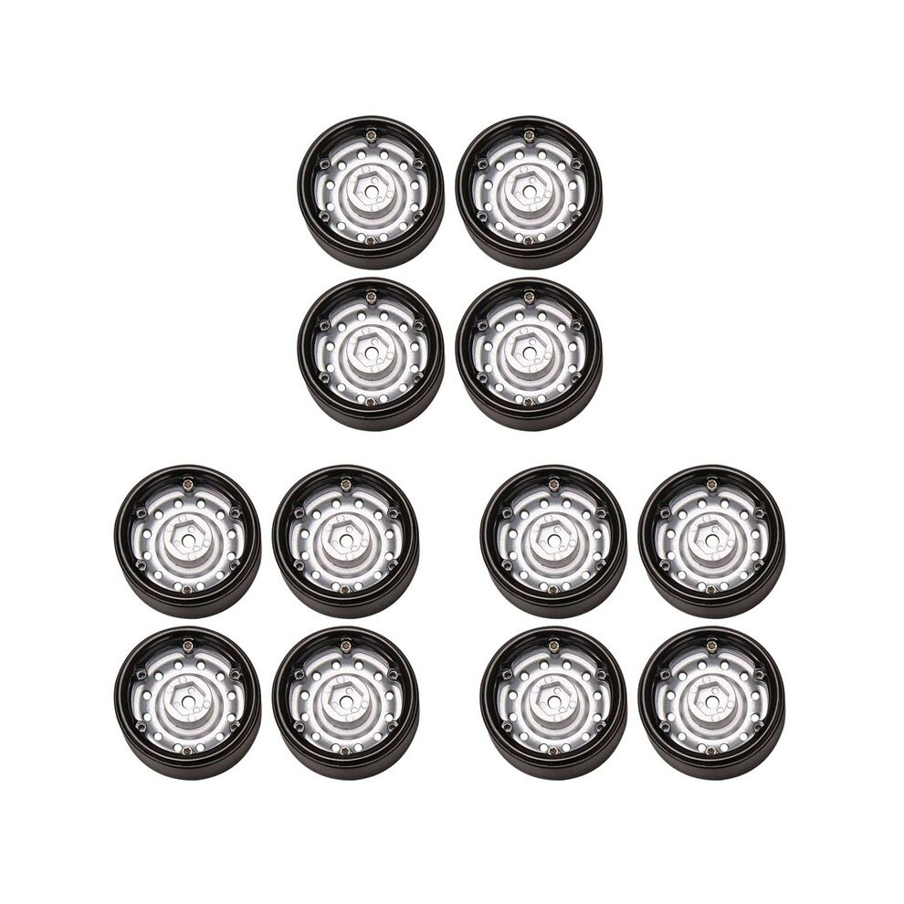 12Pcs Metal 1.9Inch Beadlock Wheel Rim Hub For 1/10 Axial Scx10 90046 Trx4 Rc4wd D90 D110 12 Small Holes Silver 4713346464233