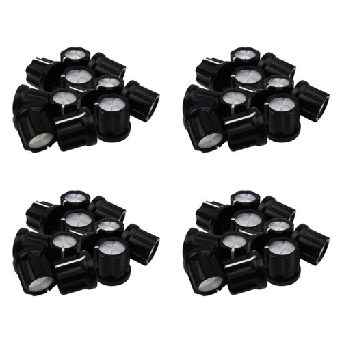 0Degree Bass Guitar Amp Knobs Buttons D-Type Shaft Potentiometer Pots Knobs, Black Cap Silver Top, Pack of 48