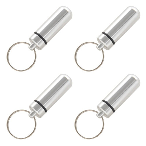 4X Silver Pill Medicine Box Case Holder Container Capsule Bottle Keyring Keychain