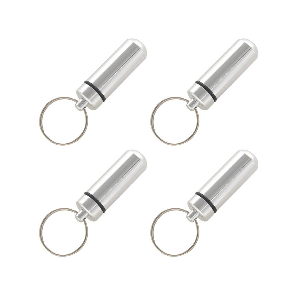 Semoic Silver 4X Pill Medicine Box Case Holder Container Capsule Bottle Keyring Keychain