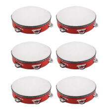 6pcs 8inch Musical Tambourine Tamborine Drum Round Percussion Gift for KTV Party Red