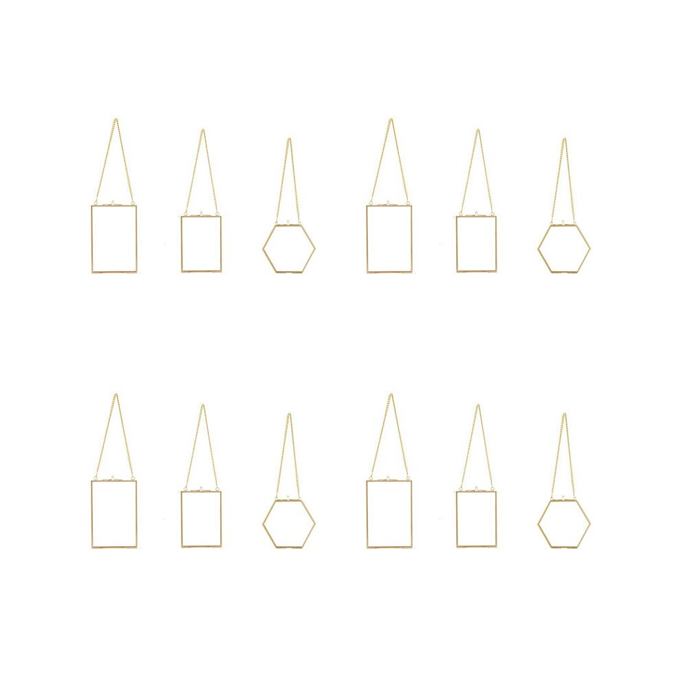 12X Pressed Flowers Glass Frames- Hanging Glass Picture Frames With Chain Floating Diy Artwork Display Frames Golden 6033267577439