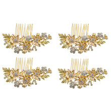 4X Wedding Bridal Hair Combs Vintage Imitation Crystal Hairpins Prom Jewelry Gold Silver Flower Pattern Women Gold