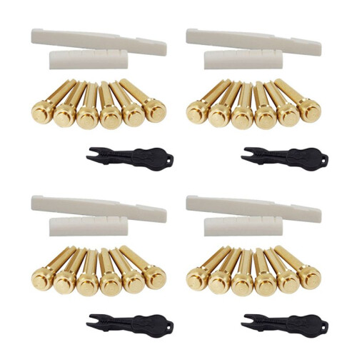 4Set Akustisk Gitarr Strängände Nut Bridge Sadel Abalone Pins Replacements Set (Mässingsstift & Bensadelmutter)