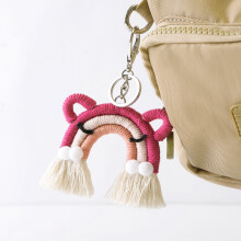 Cute Cat Rainbow Weaving Tassel Keychain Car Keyring Holder Bag Wallet Purse Decorations, A