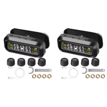 2X Bandenspanningscontrolesysteem Temperatuurwaarschuwing Brandstofbesparing met 4 Externe Sensoren Zonne-TPMS Autobandenspanningscontrolesysteem