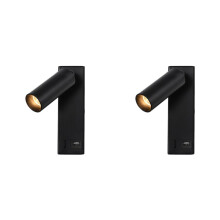 2X 3W LED Wall Lamp Embedded and Rotatable Reading Light USB Focus Light for Bedroom Bedside Study 3000K Black