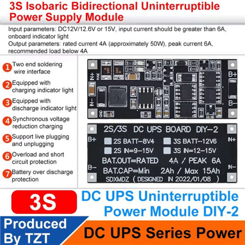 2X  12V/15V 50W 4A UPS Power Supply Module Uninterruptible Power Control Board 3S Charging Step  Protection Module 2