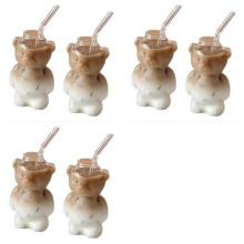 6x Tazza da Caffè A Forma di Orso Dei Cartoni Animati da 320 Ml, Tazza In Vetro con Cannuccia, Tazze Trasparenti Innovative per Caffè e Latte