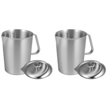 2X 2L Messbecher Aus Edelstahl 304 mit Deckel und Markierung, Milchkännchen für Restaurants zum Kochen, Küche, Kaffee