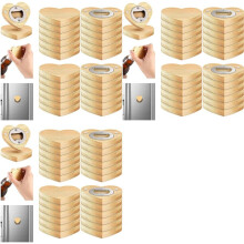 72 Pcs Magnetic Bottle Opener 2.5In DIY Bamboo Heart Shape Beer Openers Wooden Fridge Magnet Refrigerator Sticker Gift