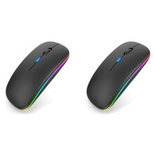 2X Wireless Optical Mouse with LED Backlight 1600 DPI RechargeableBluetooth & USB Type-Cfor WorkGamingand Study