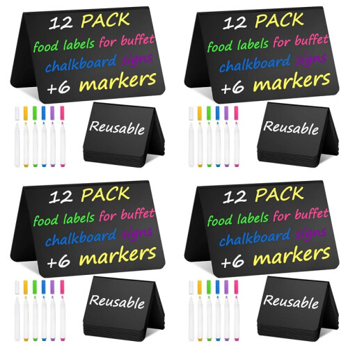 Pacote com 48  Placas de Quadro Negro de 4 Polegadas X 3 Polegadas para Festa-Bufê, Etiquetas de Alimentos para Suprimentos de Festa-Placas de 1