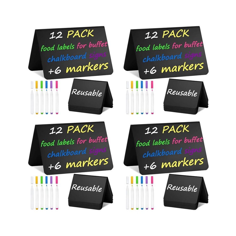 48 Pack 4 Inch X3 Inch Chalkboard Signs For Party-Buffet,Food Labels For Party-Supplies-Wedding Table Signs Black Brecantia