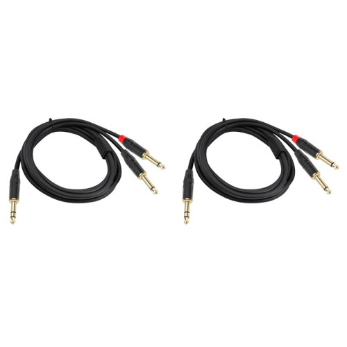 2X Cabo de Inserção Estéreo de 6,35 mm para 2 Mono 6,35 Macho Mono Y-Splitter Jack Macho de 1/4 Polegadas para Cabo de Áudio Duplo Macho de 1/4