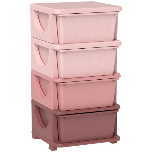 Homcom Four-Tier Kids Storage Boxes, Plastic Storage Units with Four Drawers, Pink 1