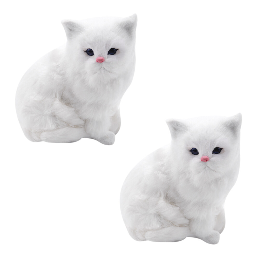 2X Realistic Cute Simulation Stuffed Plush White Persian Cats Toys Cat Dolls Table Decor Kids Boys Girls 6032562186148