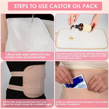 2X Reusable Organic Castor Oil Pack Kit, Adjustable Elastic Strap Bamboo Cotton Machine Washable Anti Oil Leak (Khaki)