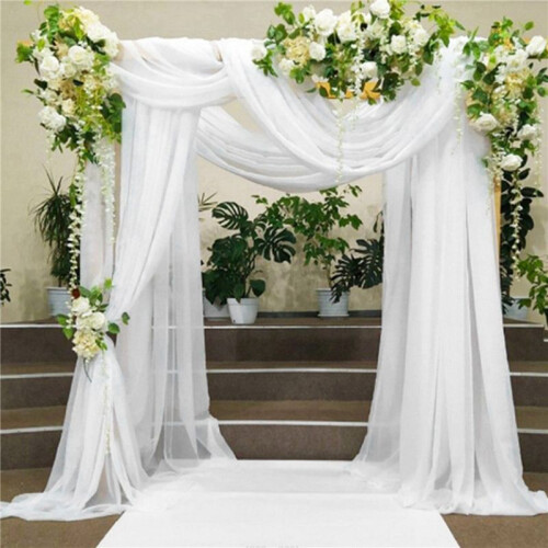 Tecido Drapeado em Arco de Casamento, 2 Painel, 29,5 Polegadas X 19,6 Pés, Cortina Branca de Chiffon Transparente para Cerimônia de Casamento 2