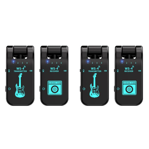 2X 2.4G WS-4 Trådlöst Gitarrsystem Gitarrsändarmottagare för Elgitarrbas 48K/16bit Realtidsöverföring