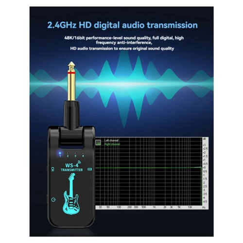 2X 2.4G WS-4 Trådlöst Gitarrsystem Gitarrsändarmottagare för Elgitarrbas 48K/16bit Realtidsöverföring 2