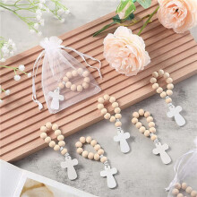 72Pcs Wooden Rosary Rosary Beads with White Mesh Bags for Baptism First Communion Confirmation Baby Shower Bridal Shower