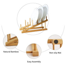 6 Pièces Support Vaisselle en Bois Support Plaque Bambou Support Couvercle Pot, Support Séchage Vaisselle Organisateur D'Armoires Cuisine pour