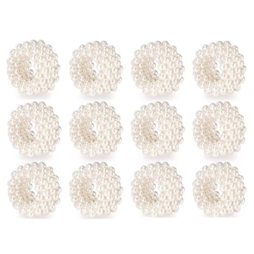 Ensemble de 96 Ronds de Serviette, Décoration de Table de Boucle de Serviette de Mariage en Perles Blanches 1