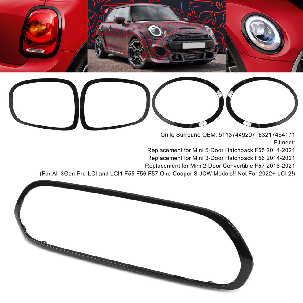 Mini F55 F56 F57 Gloss Grille Trim Black 7293282155121