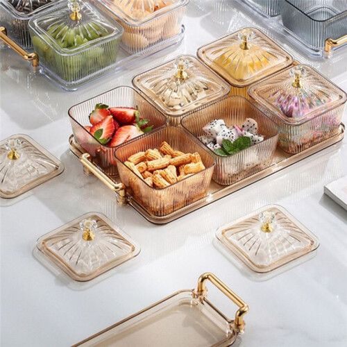 Dried Fruit Snack Serving Platter Appetizer Serving Tray Multipurpose 6 Bowls Divided Serving Bowls,Transparent-White