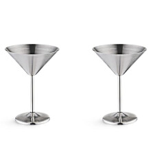 2X Stainless Steel Cocktail Glass High Base Wine Glass Unbreakable Wine Glass Metal Bar Champagne Glass Silver
